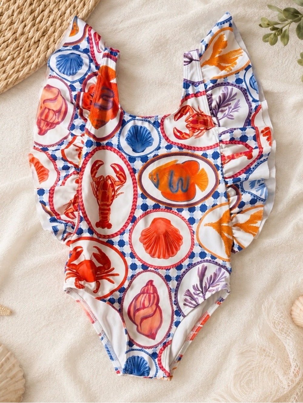Girls One-Piece Swimsuit with Sea Life Print